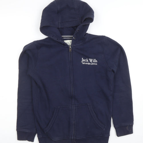 Jack Wills Boys Navy Full Zip Hoodie 9-10 Years Cotton Blend