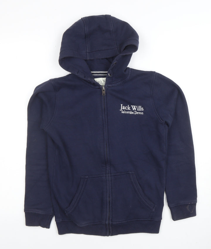 Jack Wills Boys Navy Full Zip Hoodie 9-10 Years Cotton Blend