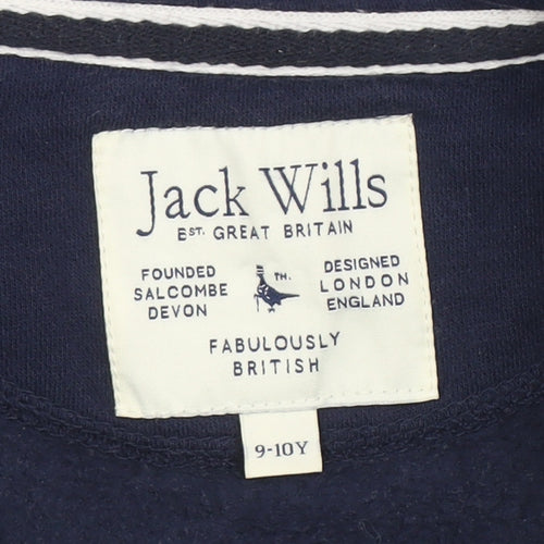 Jack Wills Boys Navy Full Zip Hoodie 9-10 Years Cotton Blend