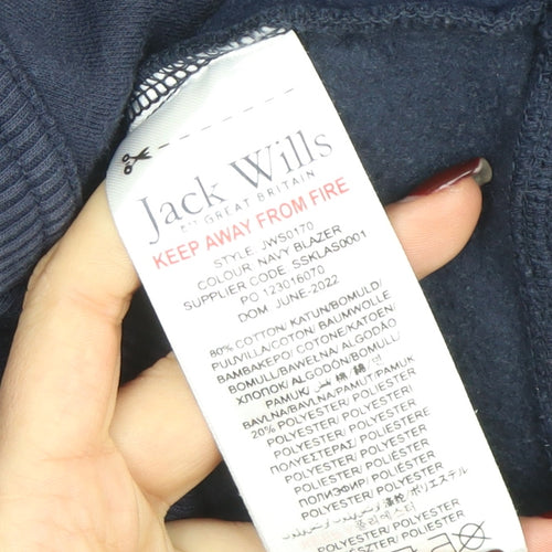 Jack Wills Boys Navy Full Zip Hoodie 9-10 Years Cotton Blend