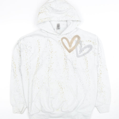 Gildan Women's White Heart Print Pullover Hoodie Size M