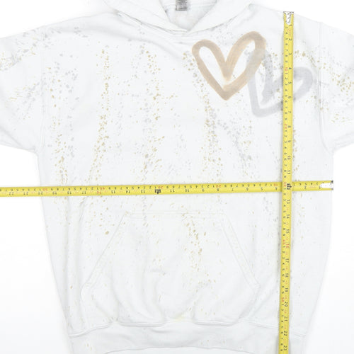 Gildan Women's White Heart Print Pullover Hoodie Size M