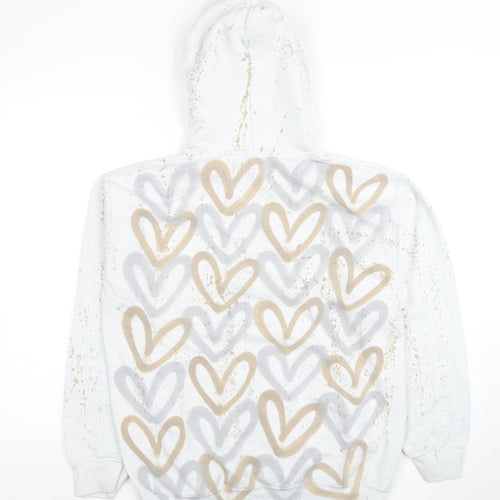 Gildan Women's White Heart Print Pullover Hoodie Size M
