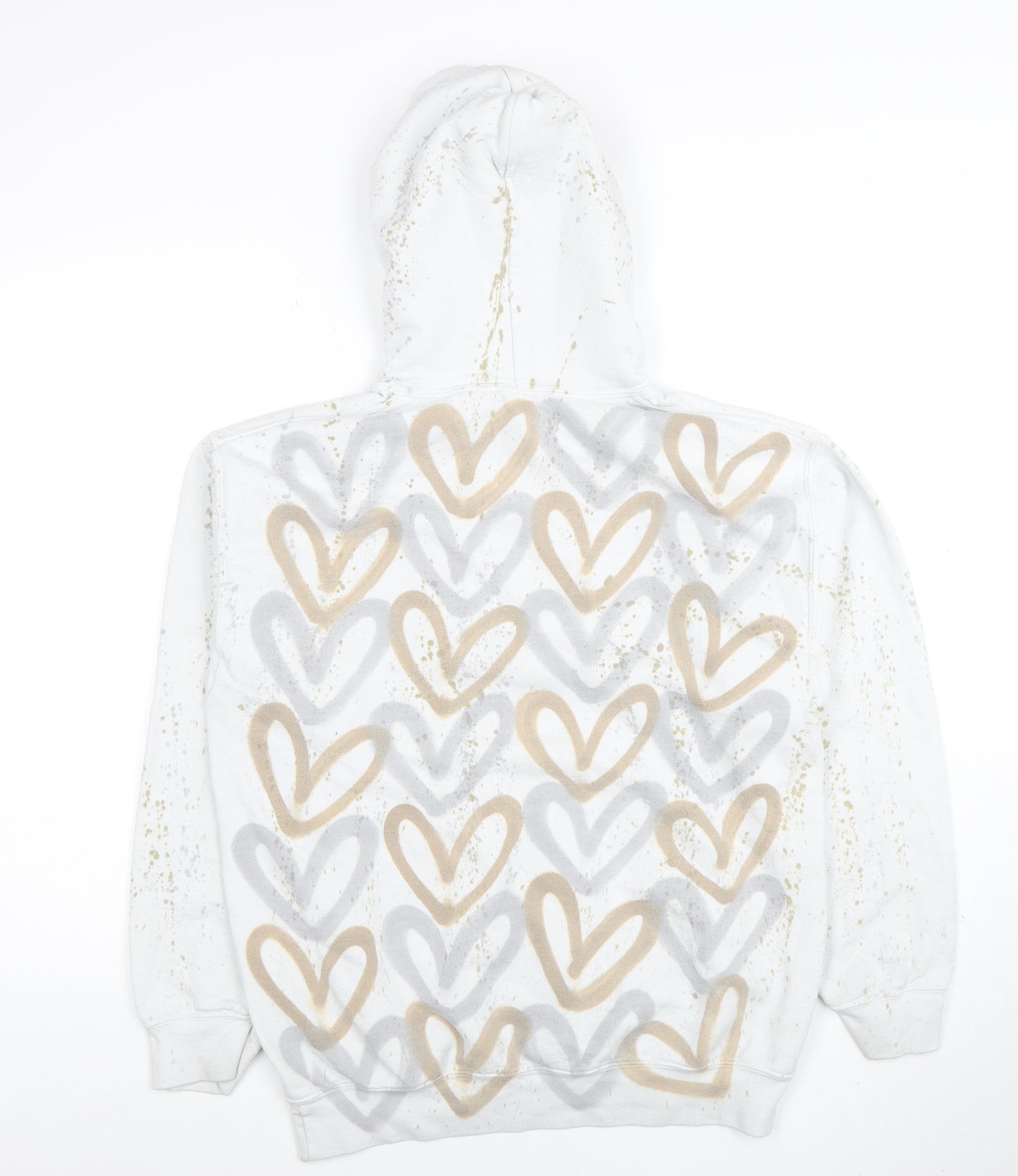 Gildan Women's White Heart Print Pullover Hoodie Size M