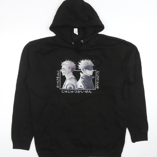 Just Hoods Mens Black Anime Graphic Pullover Hoodie Size L