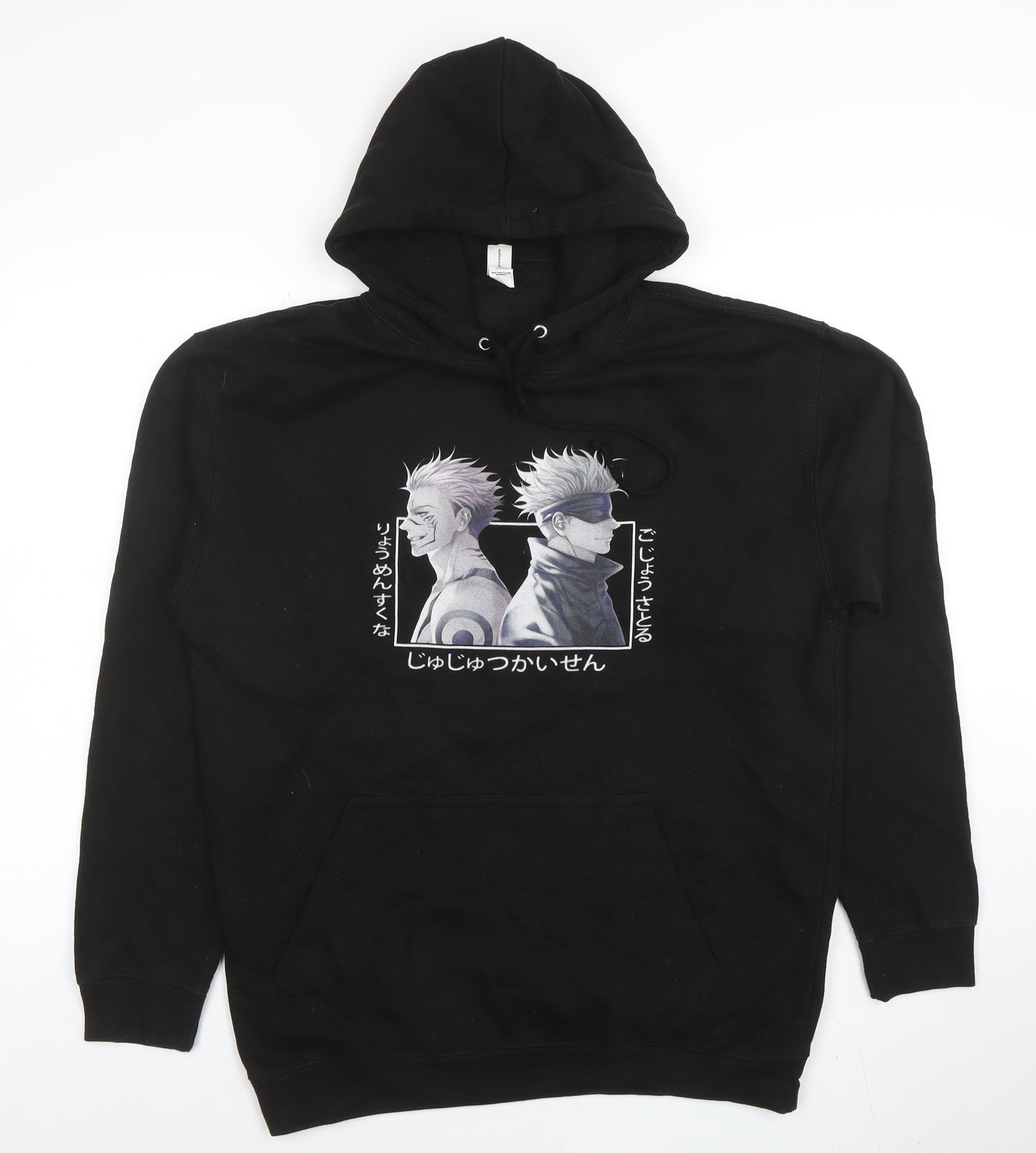 Just Hoods Mens Black Anime Graphic Pullover Hoodie Size L