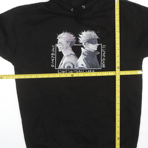 Just Hoods Mens Black Anime Graphic Pullover Hoodie Size L
