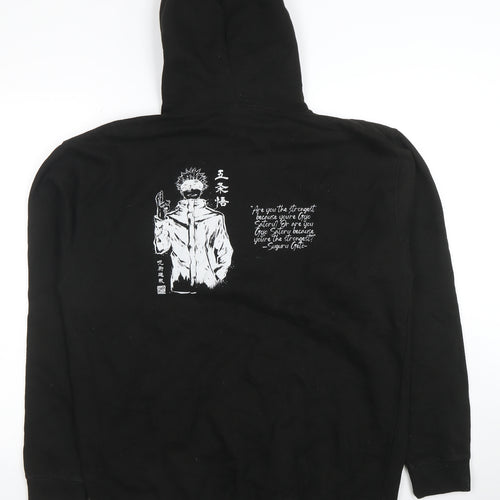 Just Hoods Mens Black Anime Graphic Pullover Hoodie Size L