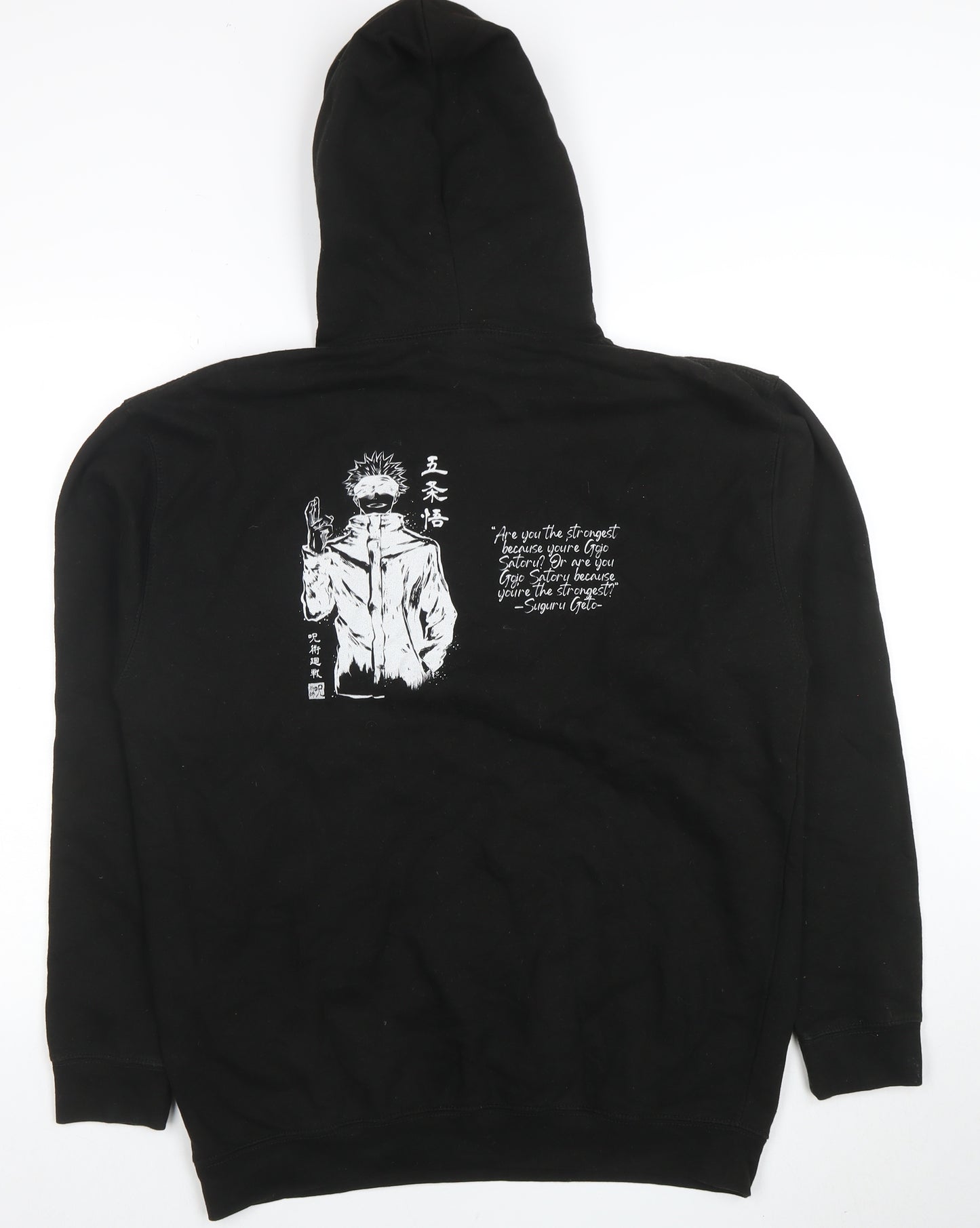 Just Hoods Mens Black Anime Graphic Pullover Hoodie Size L