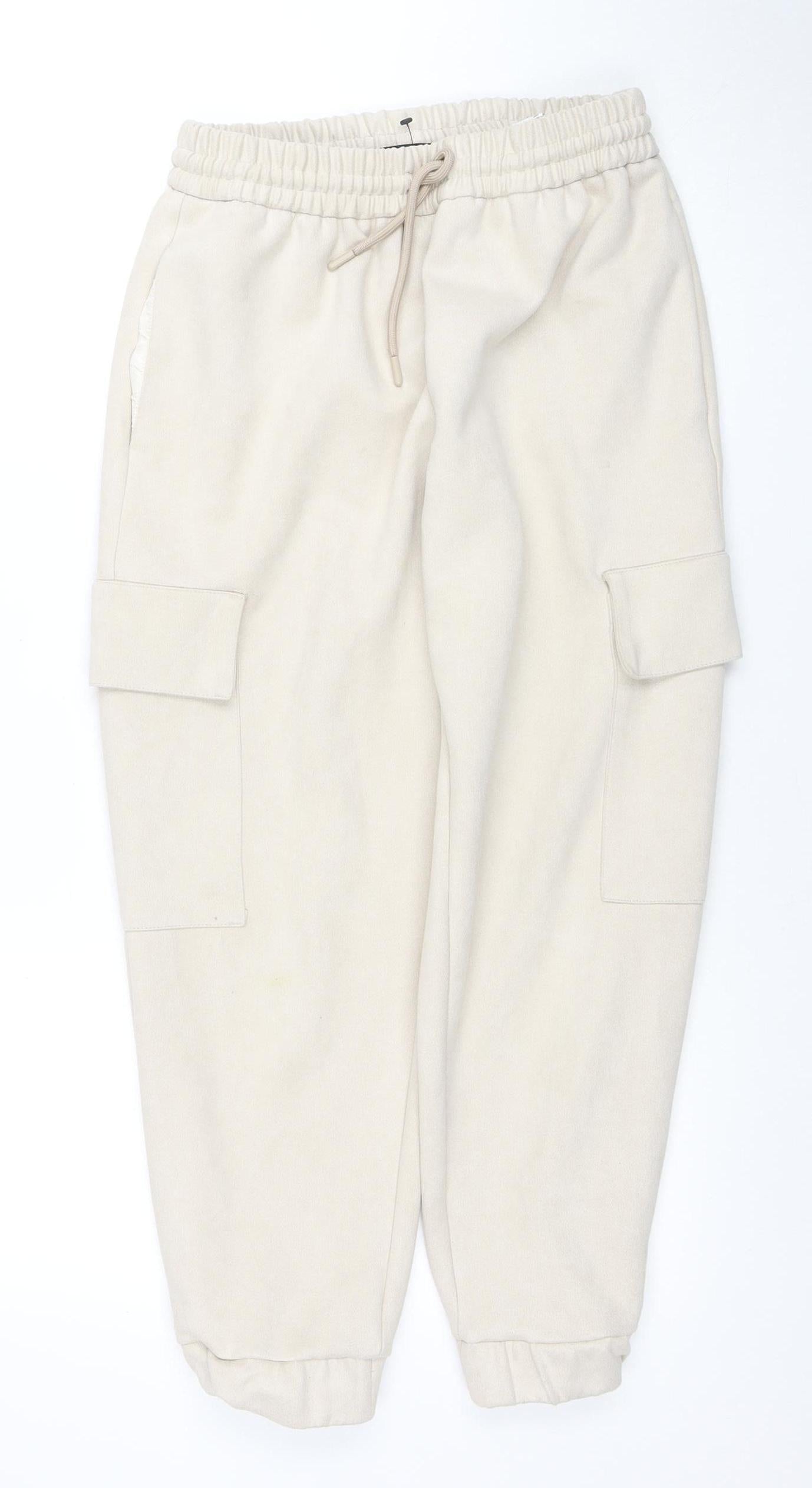 Zara Women’s Beige Cargo Jogger Trousers S Elastic Waist