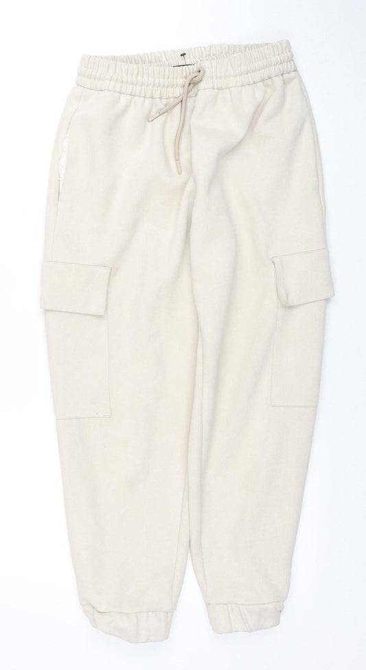 Zara Women’s Beige Cargo Jogger Trousers S Elastic Waist