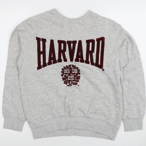 H&M Women Grey Harvard Logo Pullover Sweatshirt XS