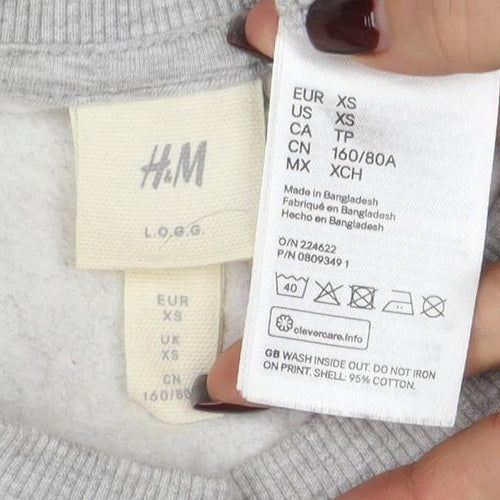 H&M Women Grey Harvard Logo Pullover Sweatshirt XS