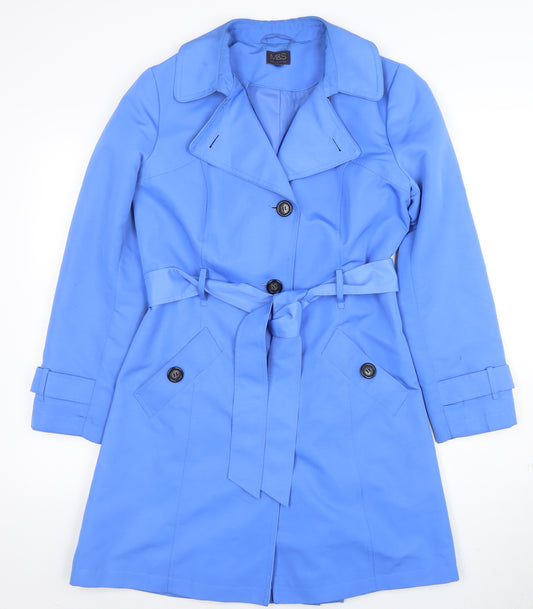 Marks and Spencer Women Blue Size 12 Belted Trench Coat