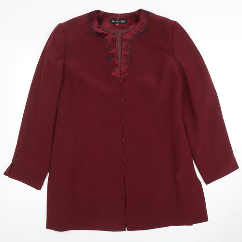Jacques Vert Women's Burgundy Long Sleeve Suit Jacket Size 14 Polyester Lined