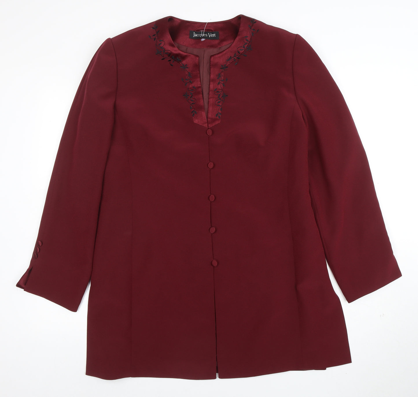 Jacques Vert Women's Burgundy Long Sleeve Suit Jacket Size 14 Polyester Lined