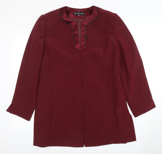 Jacques Vert Women's Burgundy Long Sleeve Suit Jacket Size 14 Polyester Lined