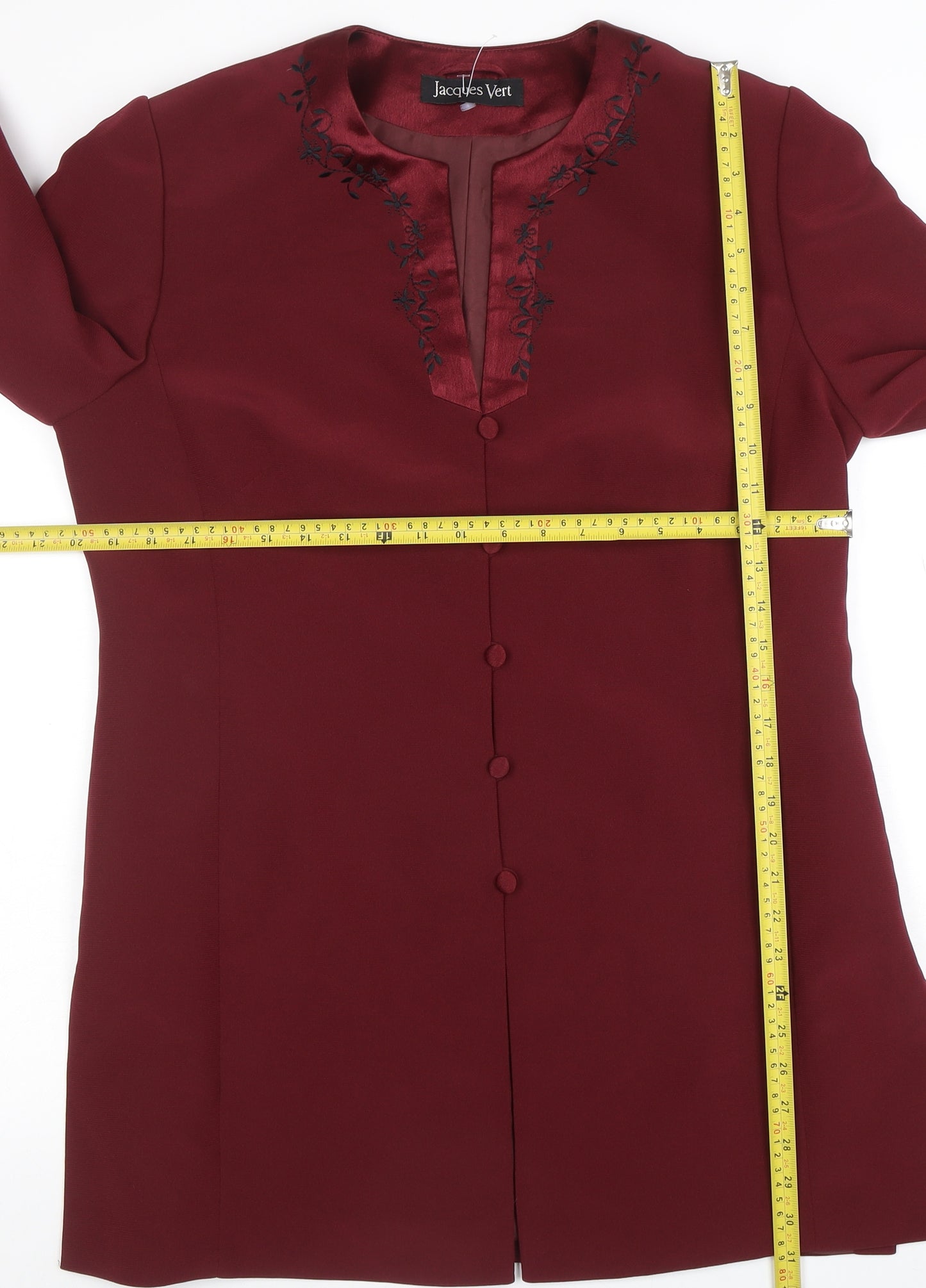 Jacques Vert Women's Burgundy Long Sleeve Suit Jacket Size 14 Polyester Lined