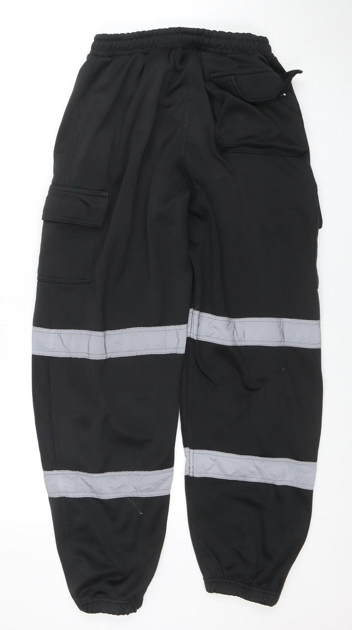 Dolce Vari Men's Black Reflective Workwear Jogger Trousers Size L