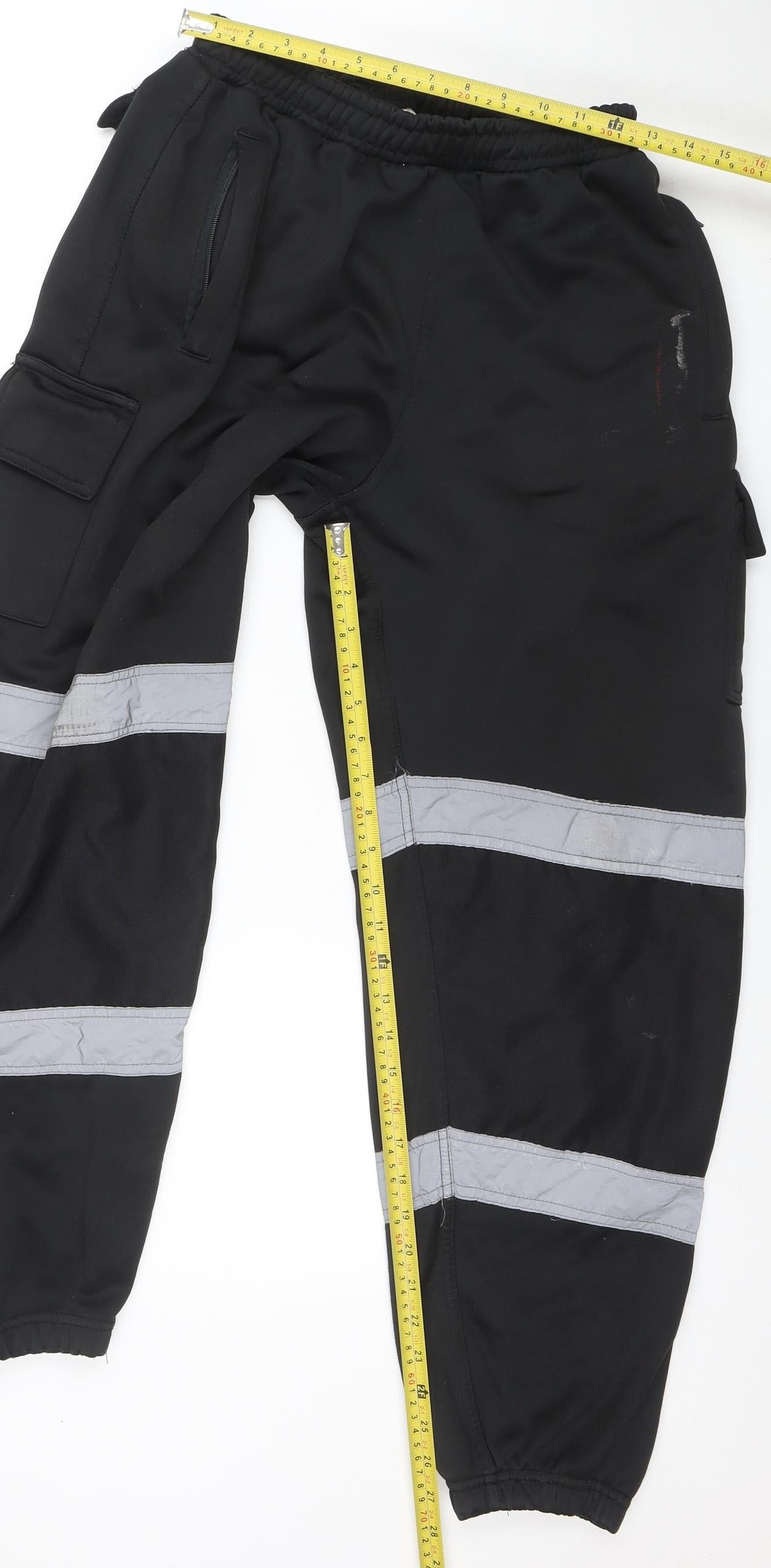 Dolce Vari Men's Black Reflective Workwear Jogger Trousers Size L