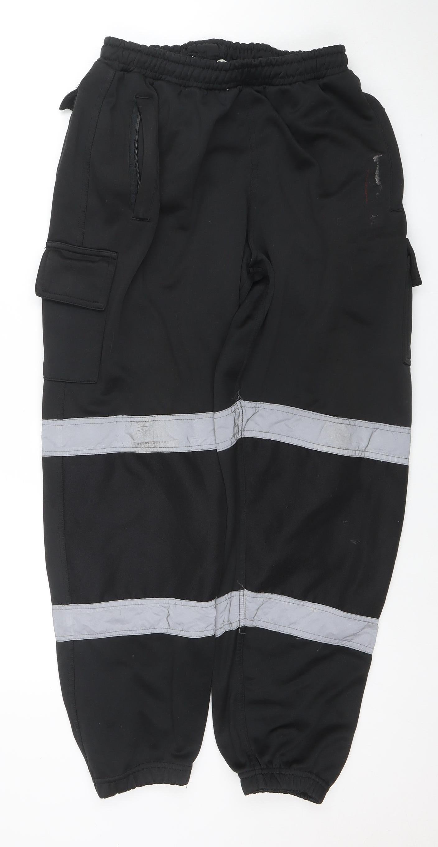 Dolce Vari Men's Black Reflective Workwear Jogger Trousers Size L