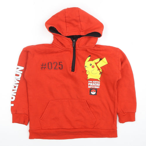 Pokémon Boys Red Pikachu 7-8 Years 1/4 Zip Hoodie Cotton Blend Graphic Print
