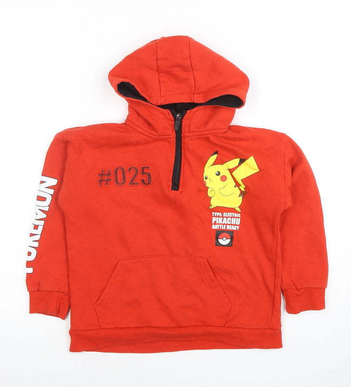 Pokémon Boys Red Pikachu 7-8 Years 1/4 Zip Hoodie Cotton Blend Graphic Print
