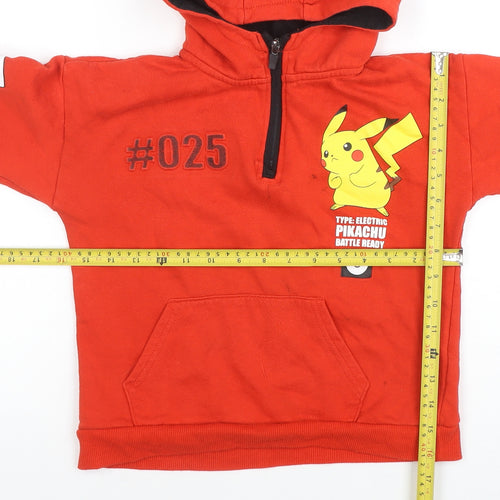 Pokémon Boys Red Pikachu 7-8 Years 1/4 Zip Hoodie Cotton Blend Graphic Print