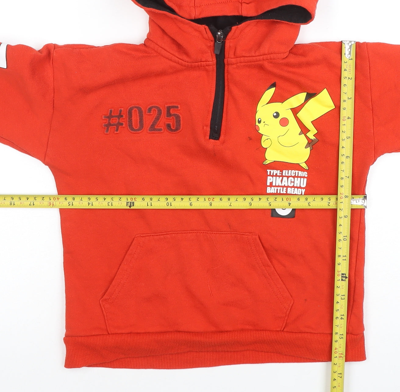 Pokémon Boys Red Pikachu 7-8 Years 1/4 Zip Hoodie Cotton Blend Graphic Print