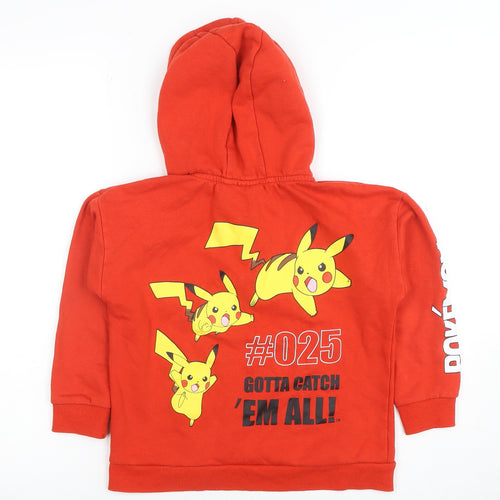 Pokémon Boys Red Pikachu 7-8 Years 1/4 Zip Hoodie Cotton Blend Graphic Print