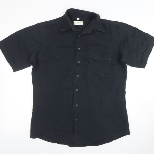 Canda Men's Black Short Sleeve Viscose Polo Shirt Size S