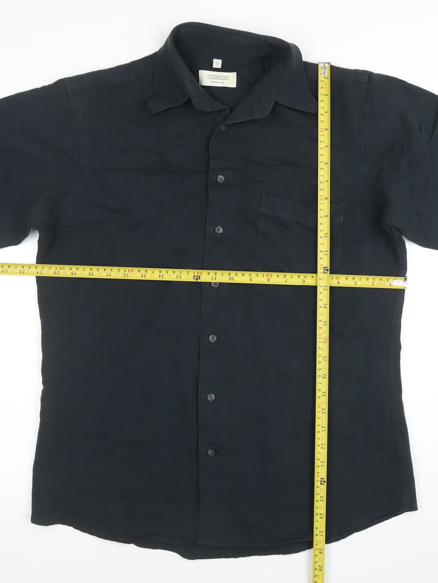 Canda Men's Black Short Sleeve Viscose Polo Shirt Size S