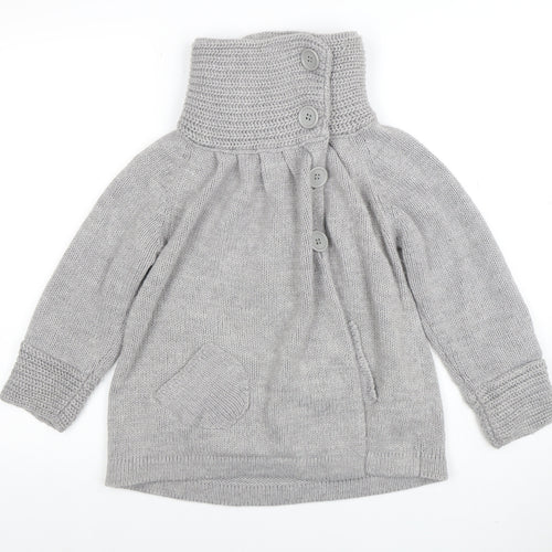 Xhye Womens Grey Acrylic Button Cardigan Jumper Size 10