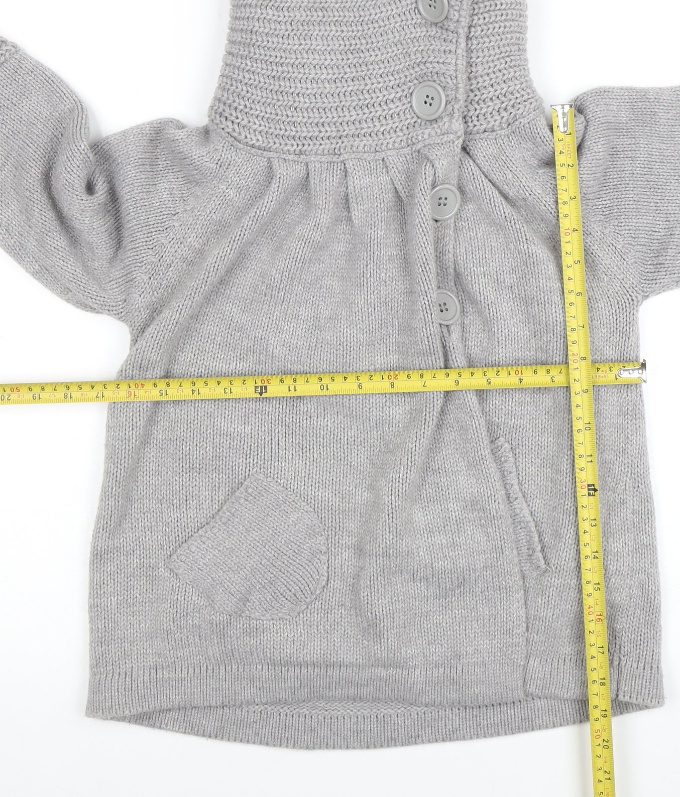 Xhye Womens Grey Acrylic Button Cardigan Jumper Size 10