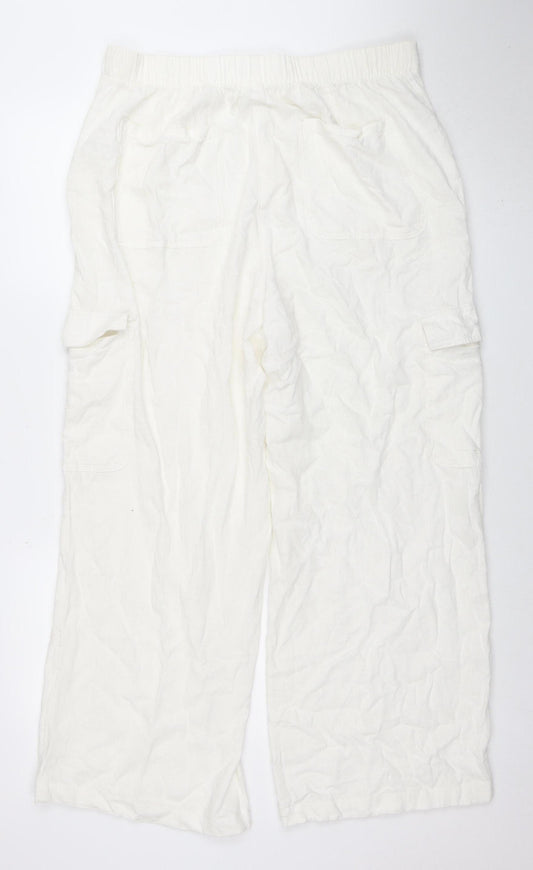 Tu Women's Ivory Linen Blend Wide-Leg Trousers Size 16