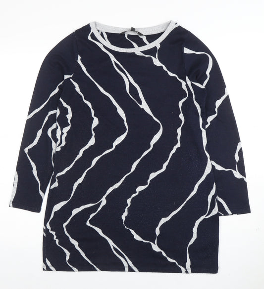 Bonmarche Women Blue Geometric Long Sleeve Pullover Jumper Size 10