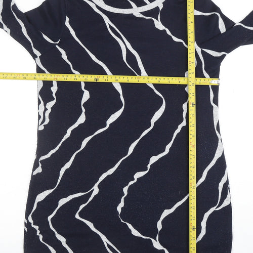Bonmarche Women Blue Geometric Long Sleeve Pullover Jumper Size 10
