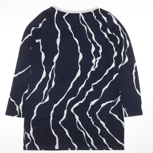 Bonmarche Women Blue Geometric Long Sleeve Pullover Jumper Size 10