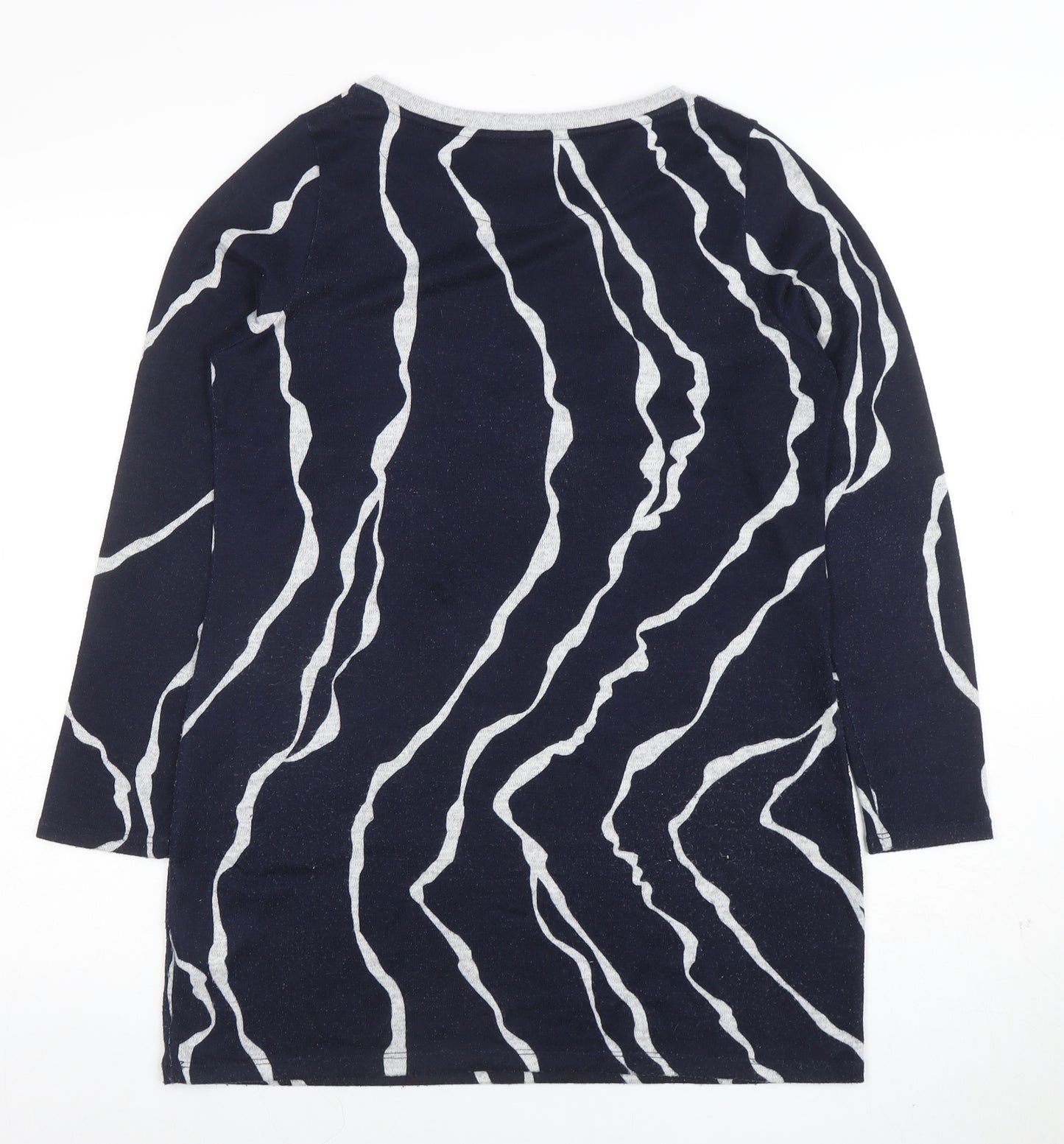 Bonmarche Women Blue Geometric Long Sleeve Pullover Jumper Size 10