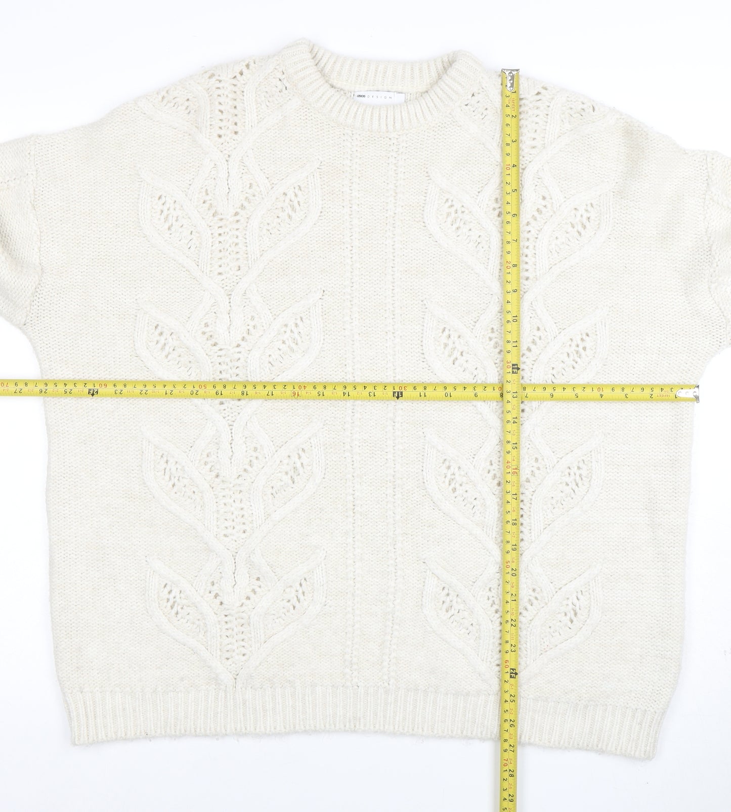 ASOS Men’s Ivory Cable-Knit Crew Neck Pullover Jumper L