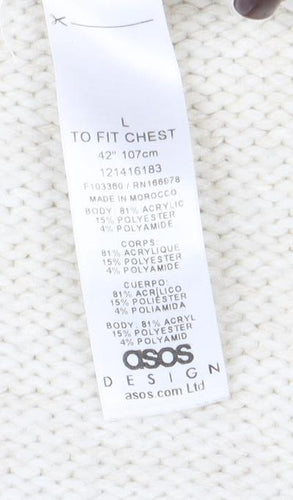 ASOS Men’s Ivory Cable-Knit Crew Neck Pullover Jumper L