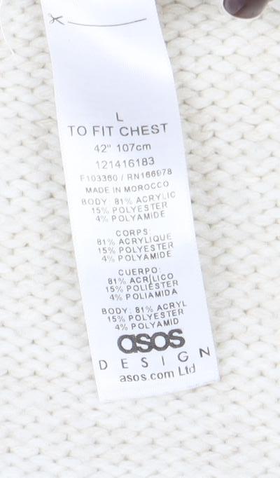 ASOS Men’s Ivory Cable-Knit Crew Neck Pullover Jumper L