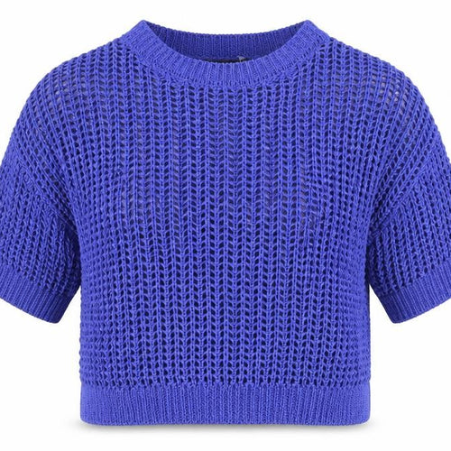 Zara Women's Blue Open Knit Cotton Jumper Size S Short Sleeve