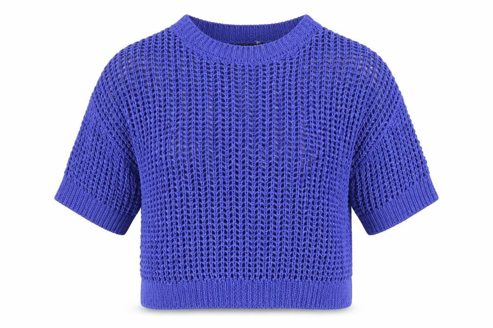 Zara Women's Blue Open Knit Cotton Jumper Size S Short Sleeve