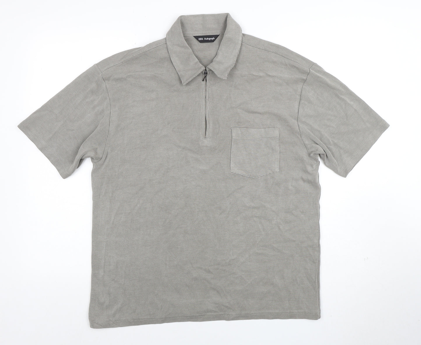 Marks and Spencer Men’s Grey 1/4 Zip Polo Shirt Size S Regular Fit