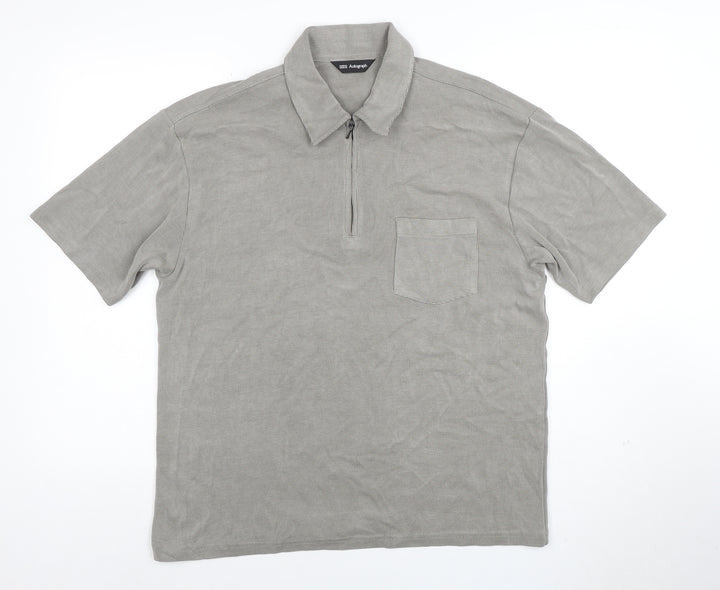 Marks and Spencer Men’s Grey 1/4 Zip Polo Shirt Size S Regular Fit