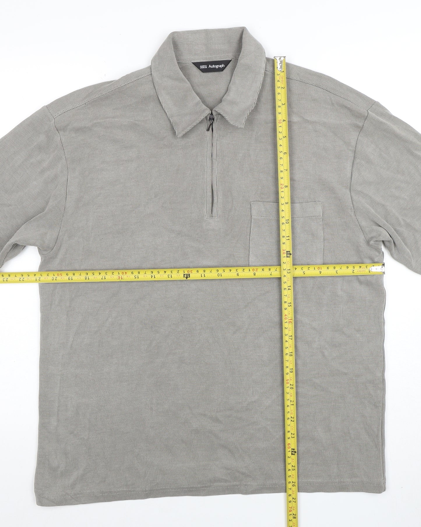 Marks and Spencer Men’s Grey 1/4 Zip Polo Shirt Size S Regular Fit