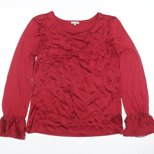 Jigsaw Women’s Red Silk Trim Long Sleeve Tunic Blouse Size S