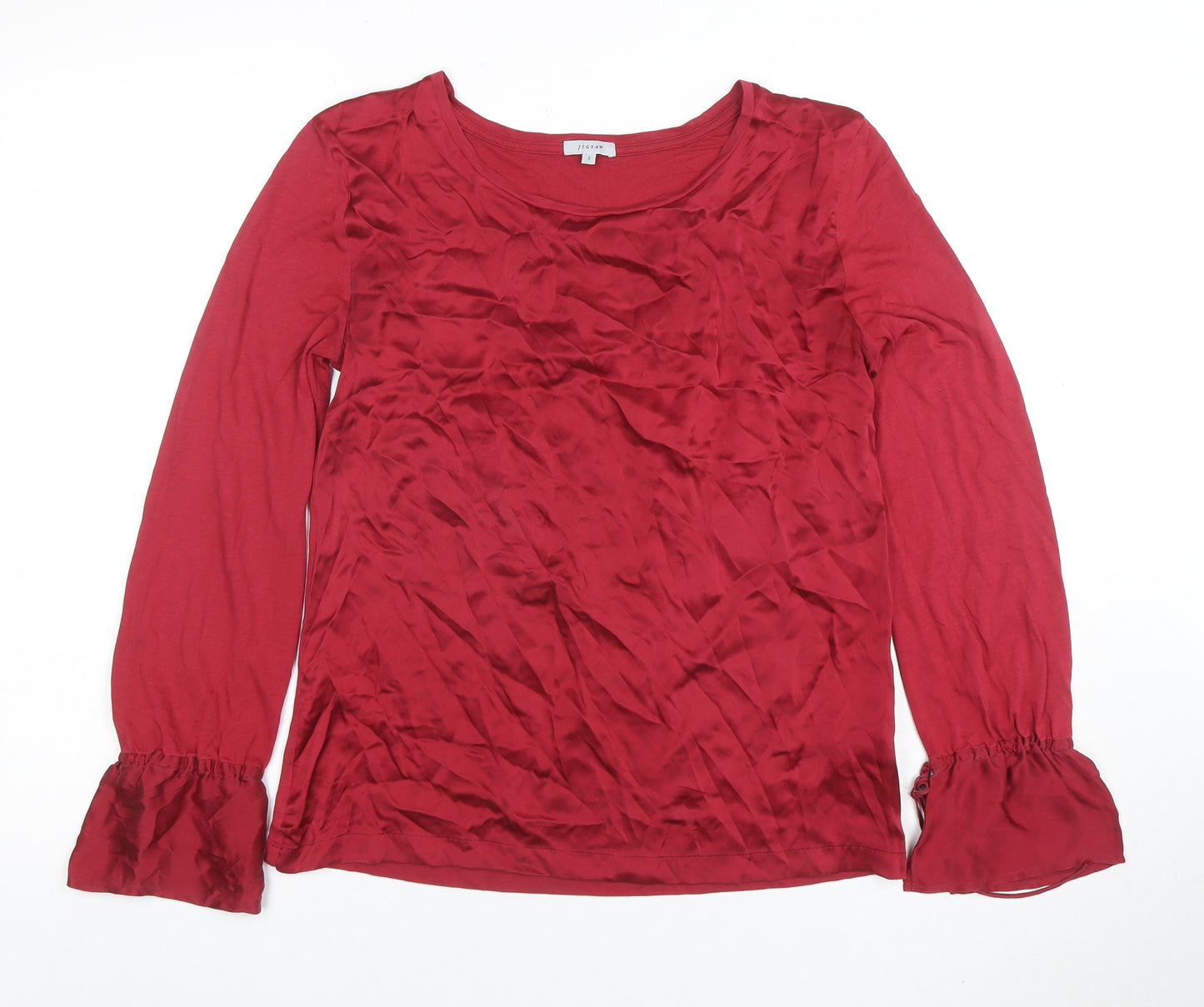 Jigsaw Women’s Red Silk Trim Long Sleeve Tunic Blouse Size S