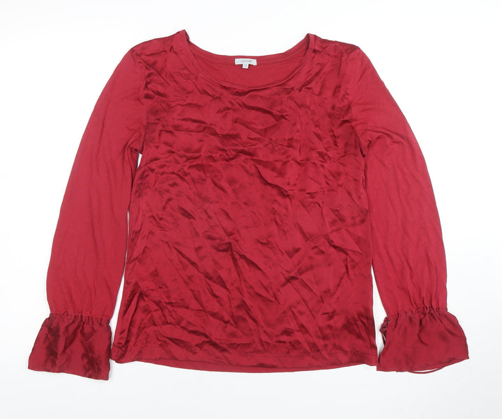 Jigsaw Women’s Red Silk Trim Long Sleeve Tunic Blouse Size S